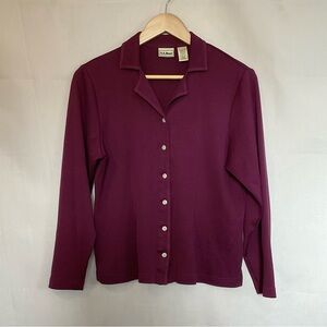 Vintage 90s L.L. Bean Fine Knit Cotton Jersey Button Down Collared Top